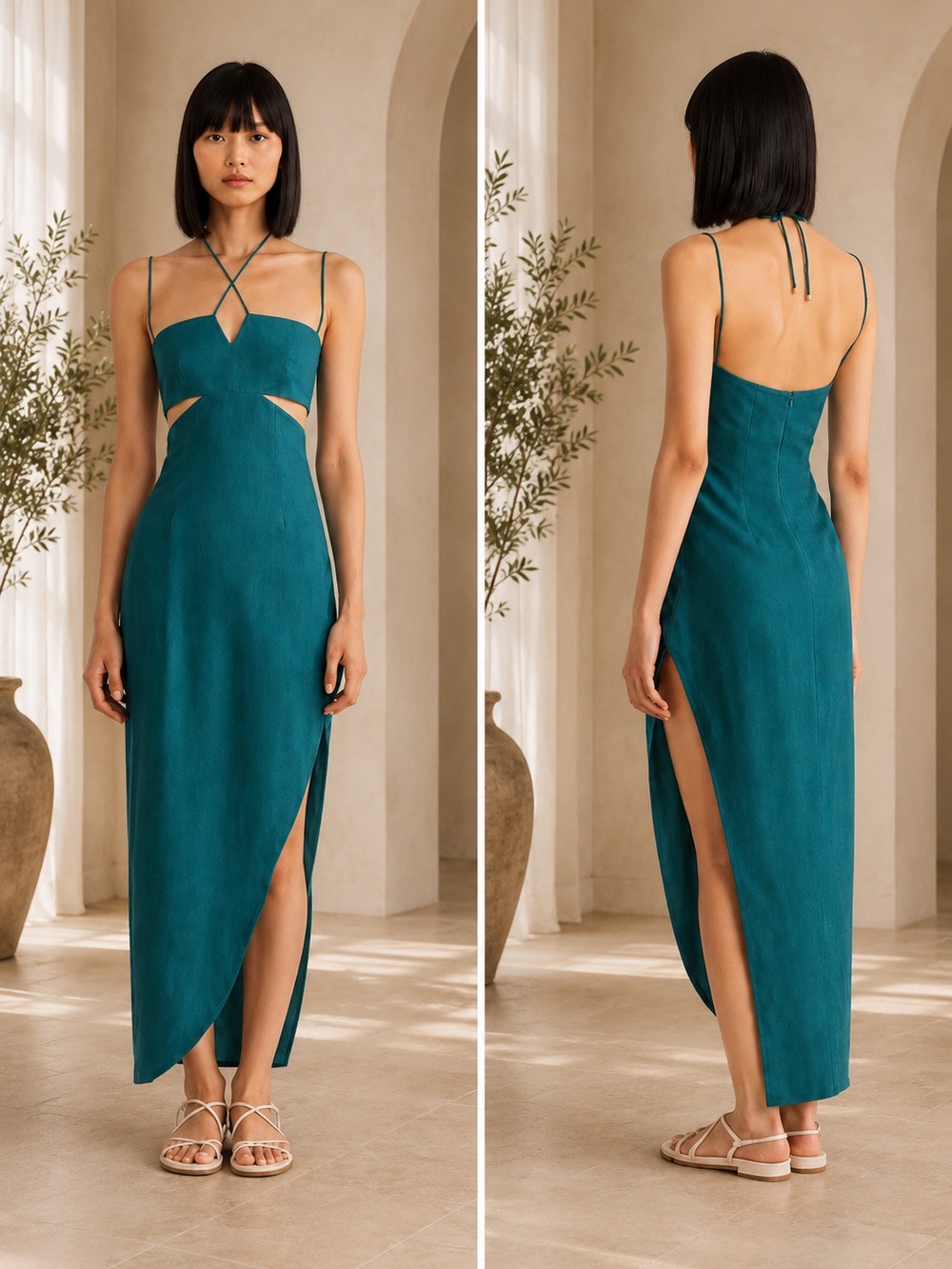 RÜMER Teal Cutout Midi Dress | Revolve | Wedding Guest | NWOT